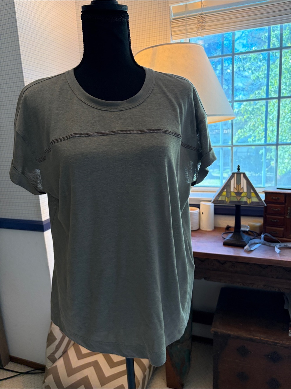 Brunello Cucinelli Olive Green Short Sleeve Crewneck Top